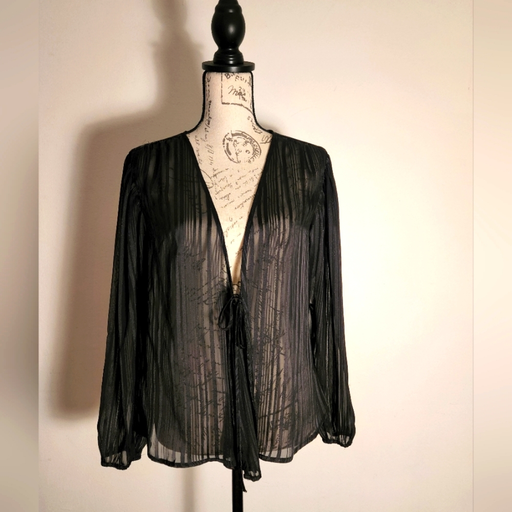 VICTORIA'S SECRET WOMEN'S SHEER CAMISE LONG SLEEVE OPEN MID TIE UP CLOSUREBlouse